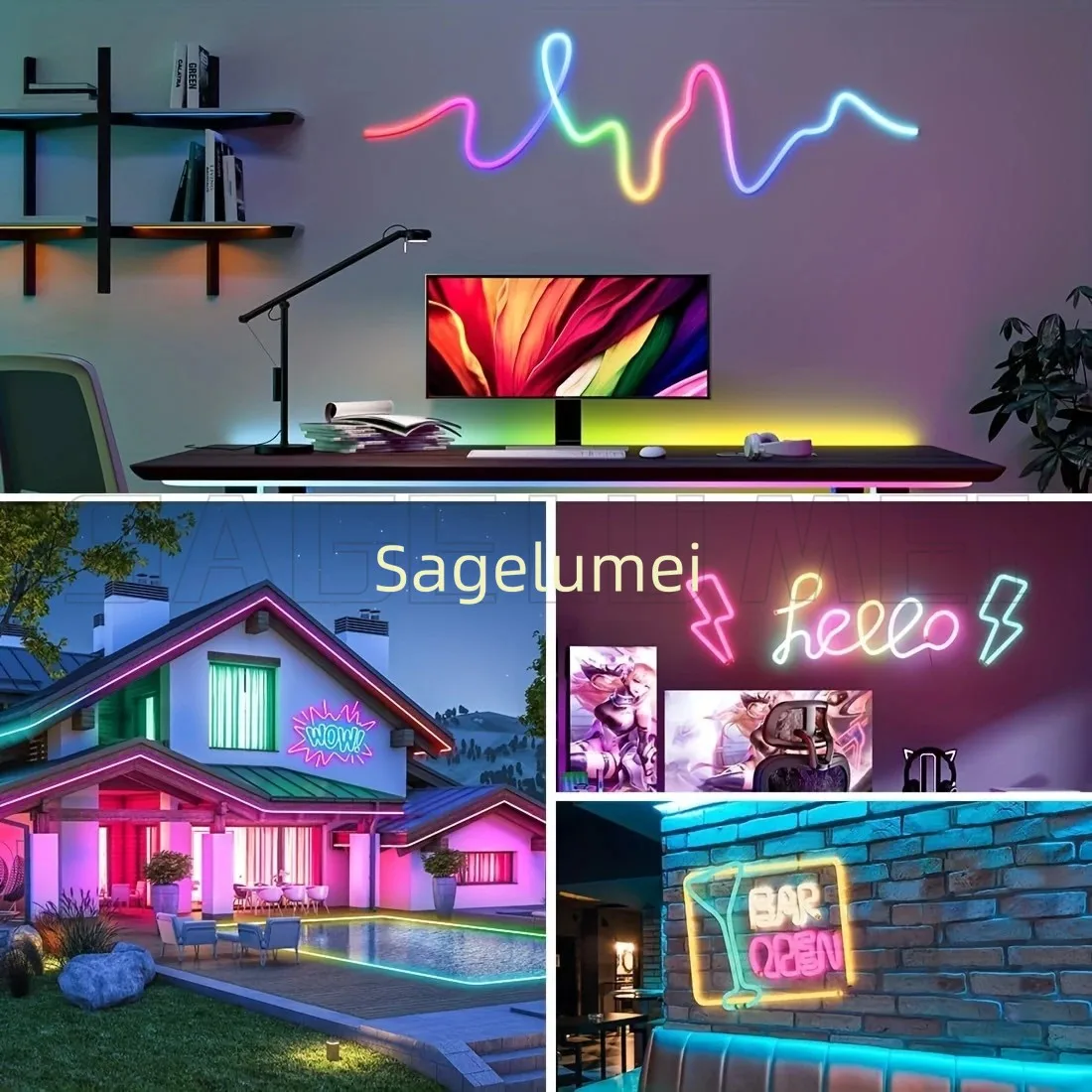 360 توهج جولة RGB النيون LED المنسوجة قطاع ضوء بلوتوث APP التحكم عن بعد 5 فولت USB WS2812B الموسيقى مزامنة حبل مقاوم للماء ديكور