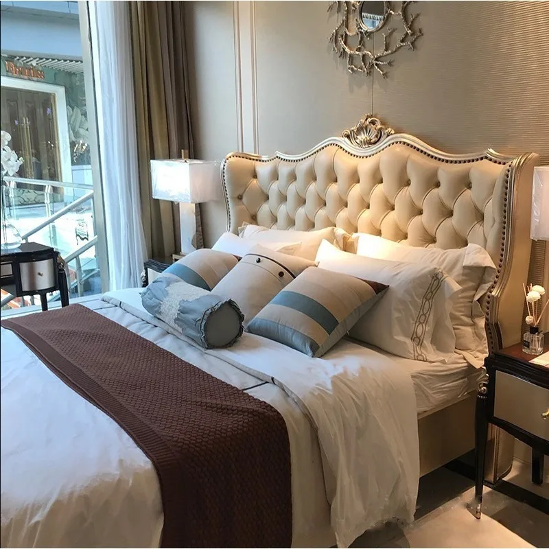 Full solid wood bed, double , American upholstered , master bedroom, European princess , vintage court bed