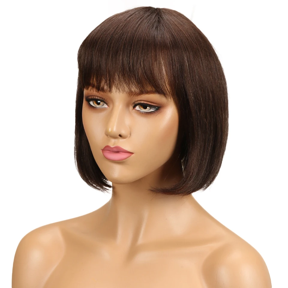 Short Bob Wigs With Bangs for Women Natural Short Straight Human Hair Wigs P4/30 Highlight Ombre Brown Short Bob Brazilian Wigs