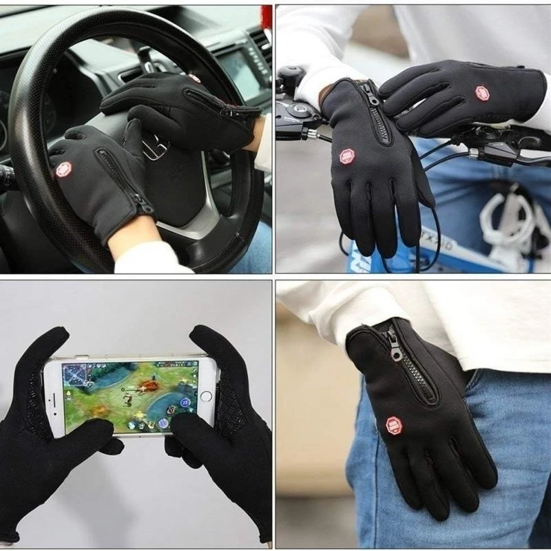 Winter Gloves For Men Waterproof Windproof Cold Gloves Snowboard Motorcycle Riding Driving Warm Touchscreen Zipper Gloves