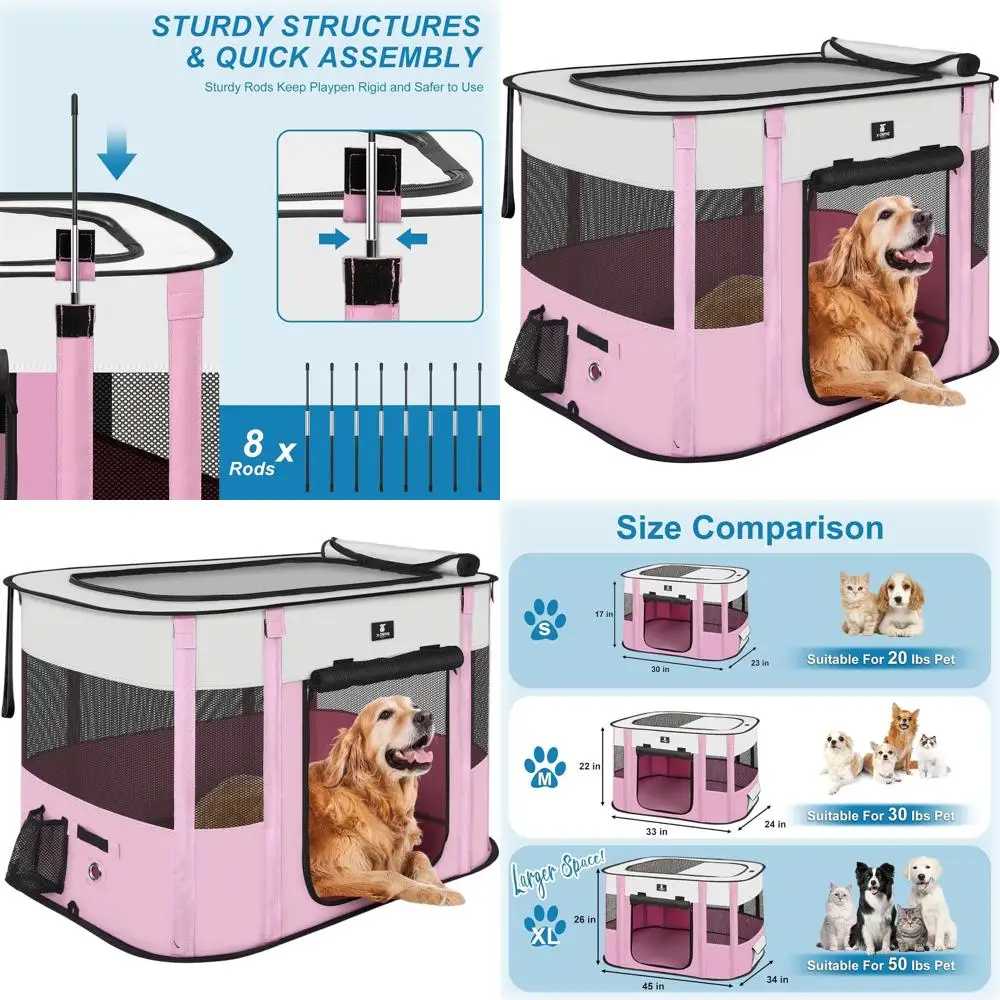 

Portable Foldable Pet Playpen for Dogs and Cats, Medium Pink, 33 Indoor/Outdoor Use