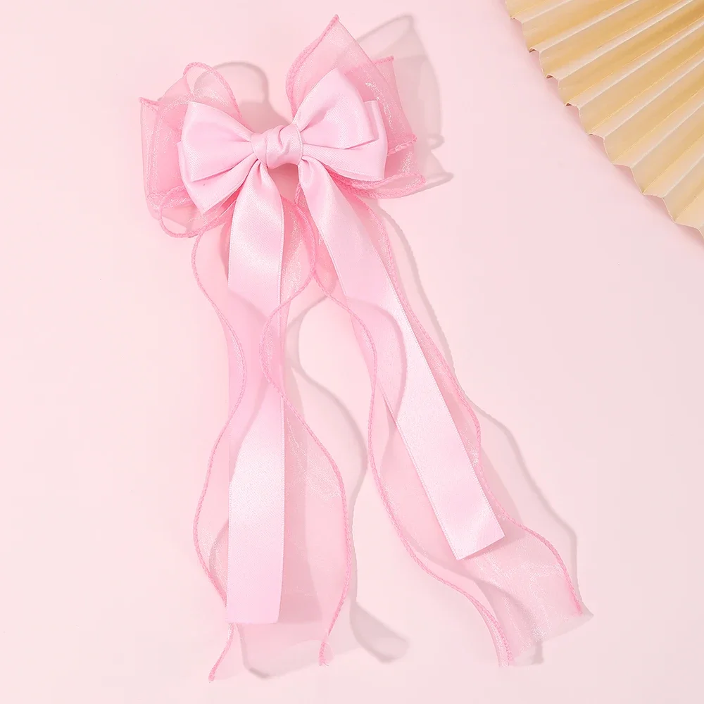 Mädchen-Haarspange aus Chiffon mit Schleife, elegante Haarspangen mit langem Band für Kinder, Hochzeit, Abschlussball, Alltag, französischer Stil, Haar-Accessoires – Detail 22