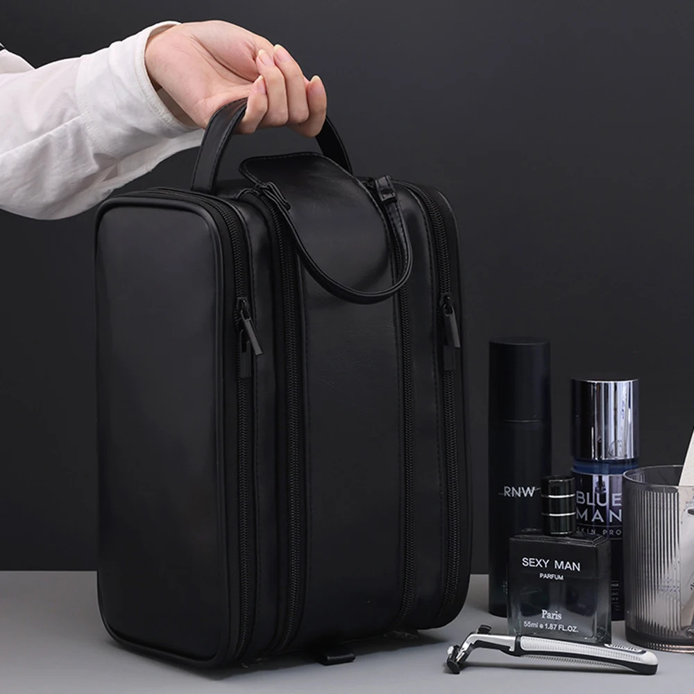 Toiletry Bag for Men, PU Leather Travel Toiletry Bag Hanging Travel Shaving Bag,Waterproof Dopp Kit, Business Trips Swim Camping