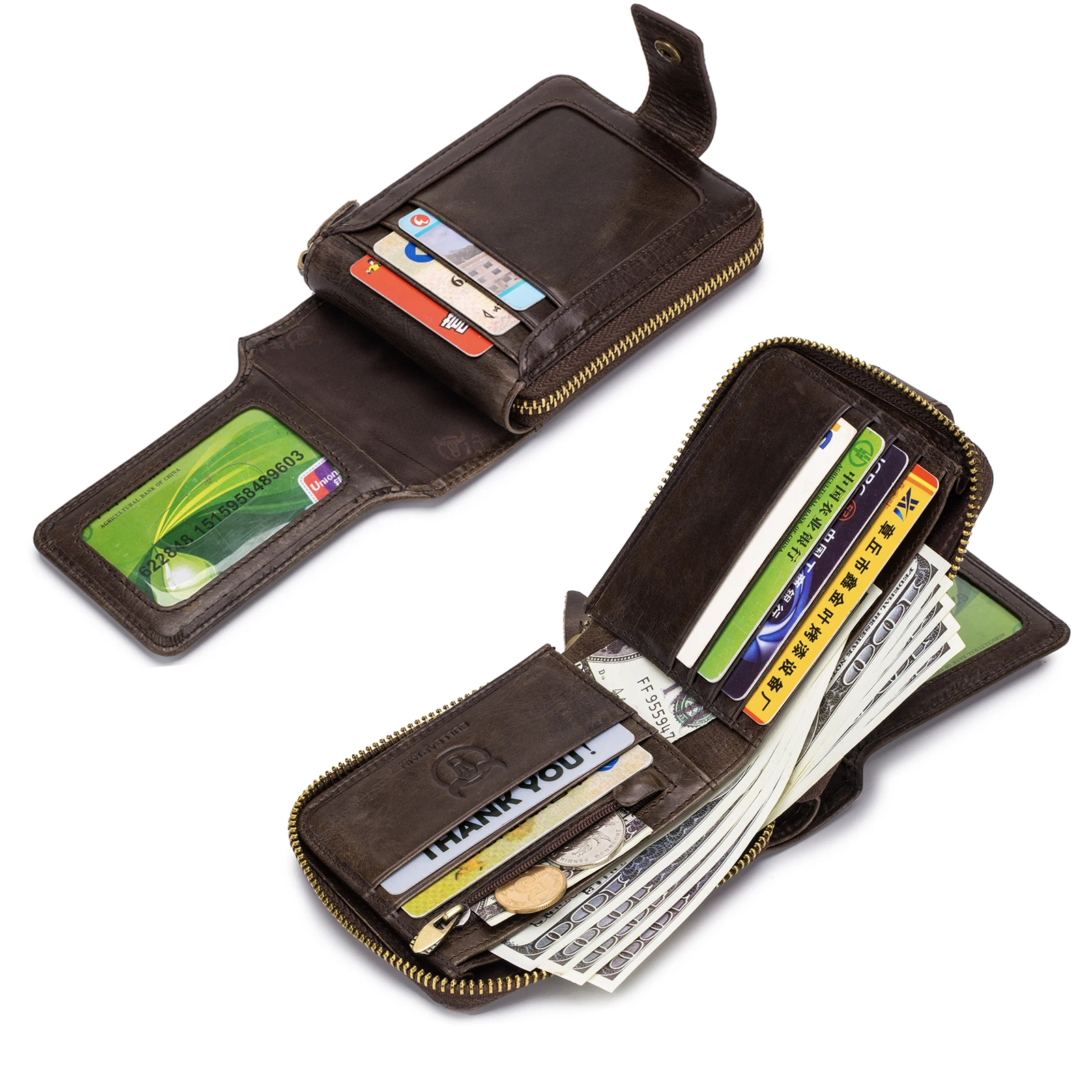 الرجال محفظة جلدية حقيقية تتفاعل حجب أكياس بطاقة سعة كبيرة سستة محفظة نسائية للعملات المعدنية حقيبة التخزين متعددة الوظائف #6