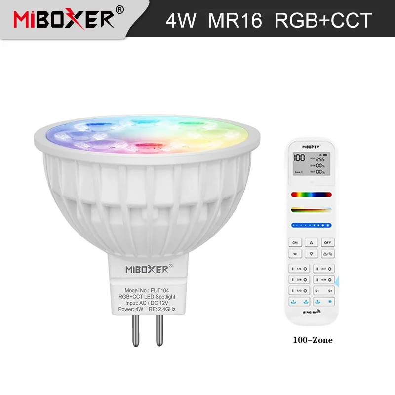 

Miboxer 4W MR16 RGB+CCT (2700-6500K) WiFi Smart LED Spotlight Bulbs FUT104 Beam Angle 25°