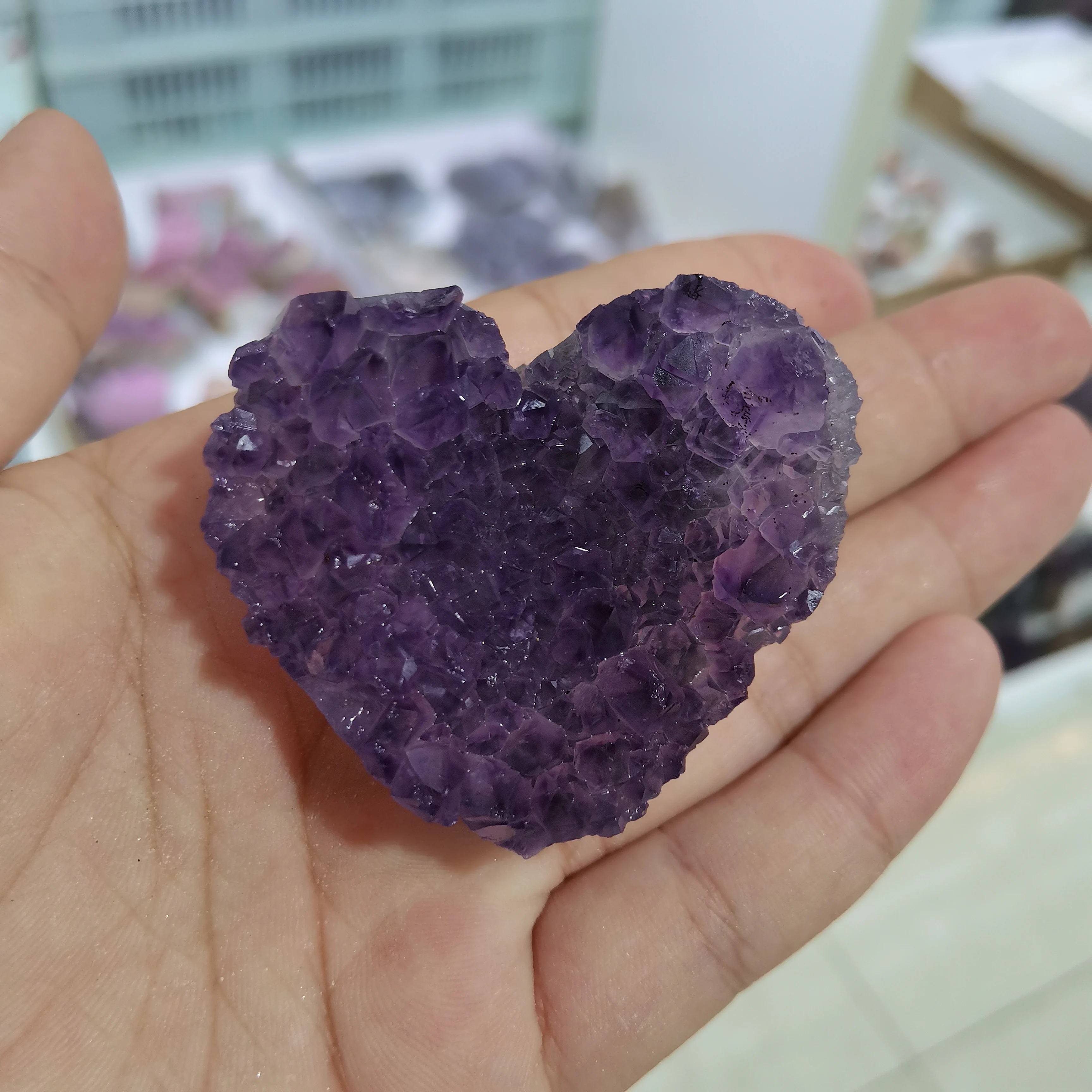 Natural Heart Shape Uruguay Amethyst Cluster Quartz Crystal Healing Specimen