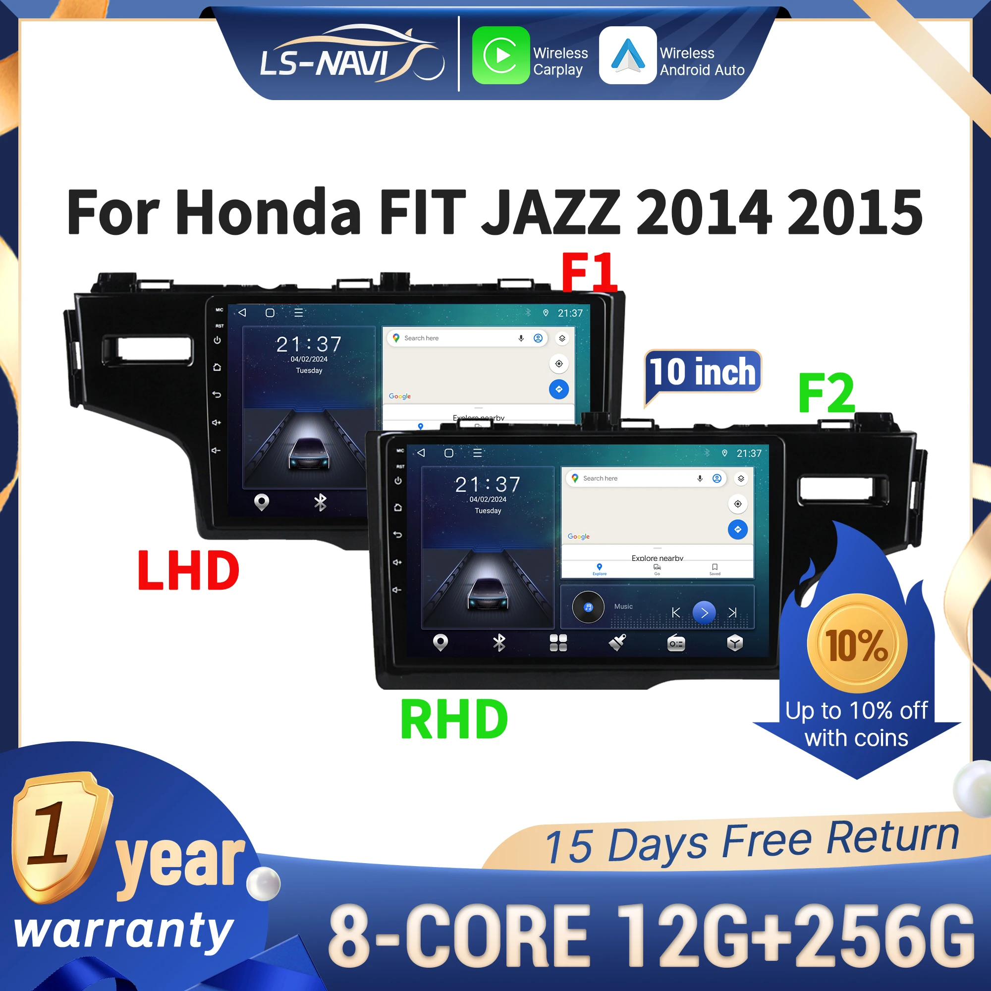 

For Honda FIT JAZZ 2014 2015 Wireless CarPlay Multimedia Car Radio Android 14 Navigation Touch Screen Stereo