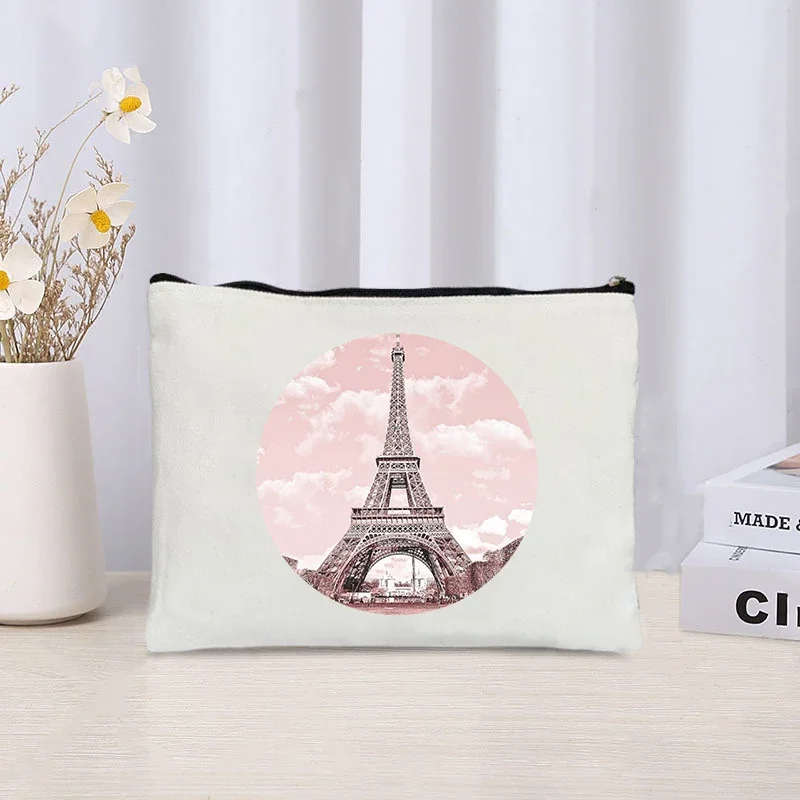 A Torre Eiffel em Paris Maquiagem Clutch, Kawaii Cartoon Cosmetic Pouch, Moda Organizador de Maquiagem Luxo, Elegante Vanity Case