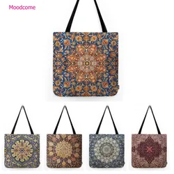 Morocco Tile Pattern Mediterranean Style Persian Carpet Design Art Cotton Linen Water Resistant Shopper Bag Fashion Tote Bag