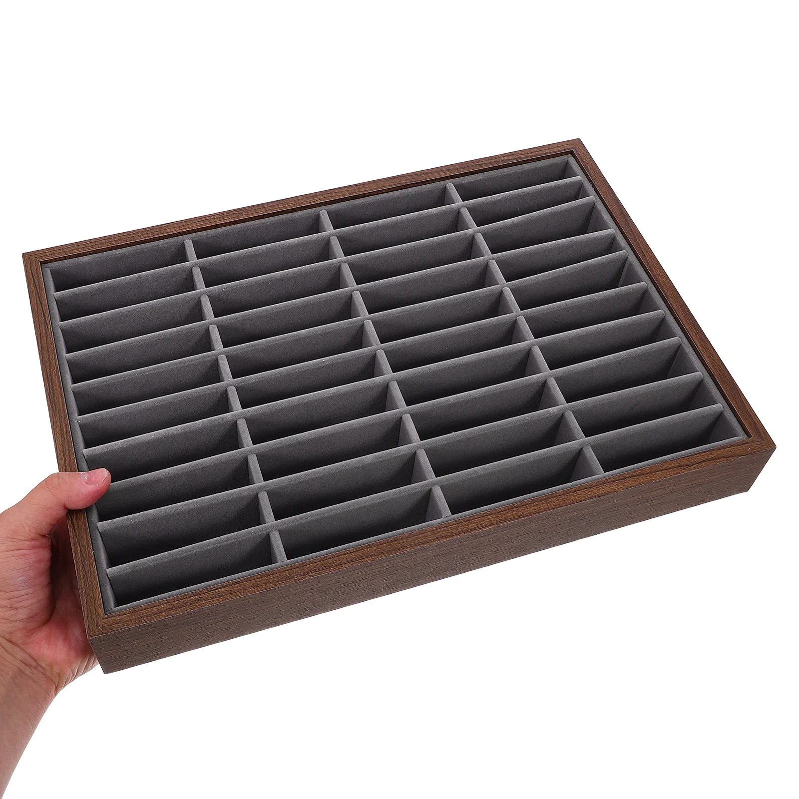 

40 Slot Wooden Bracelet Display Tray: Lined Jewelry Organizer For Bangles Rings Necklaces Portable Storage For Home Retail