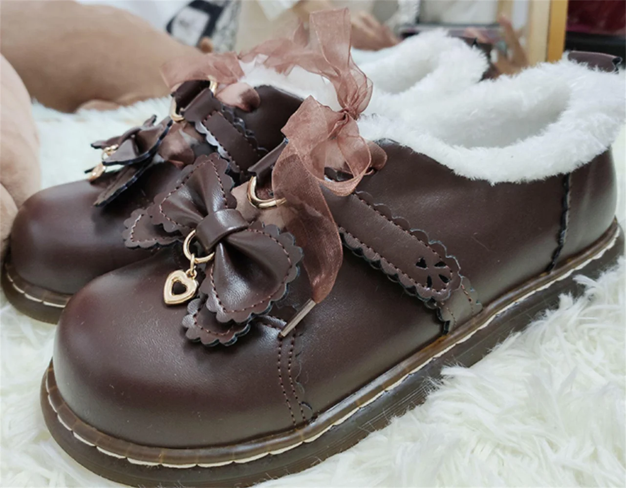 Japanese Round Head Plus Fluffy Shoes Cute Thick-bottom Lolita Girls Shoes Soft Sister Lolita Shoes Women Keep Warm Cosplay