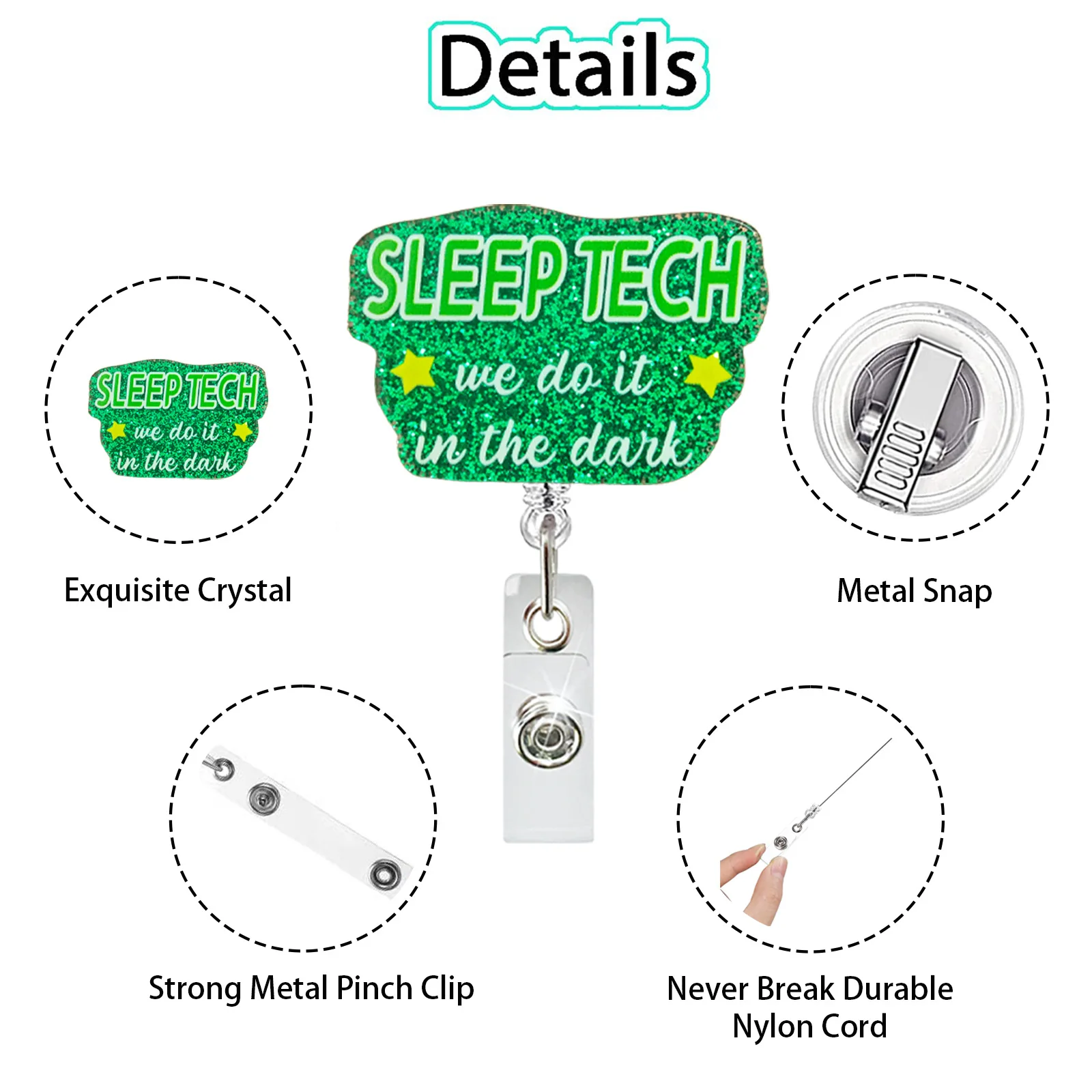 Rtractable Badge Reel With Alligator Clip Glitter Acrylic Id Badge Holder For Nurse Doctor Teacher Funny Quote Work Id Reel Gift