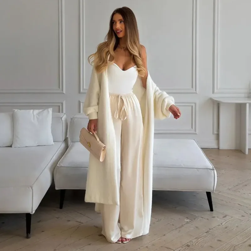 

Ticketsx White Loose Long Sleeve Long Sweater Cardigan Women Warm Lace Up Knit Cardigan Autumn New Casual High Street Cardigan