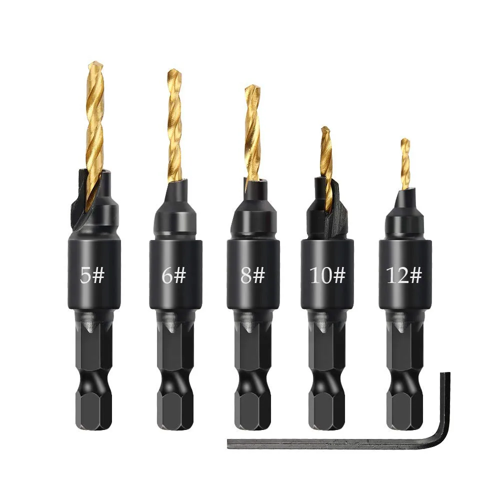 

5pcs HSS Countersink Drill Cone Bit Set Hex Shank For Woodworking Screw Carpentry Reamer Chamfer