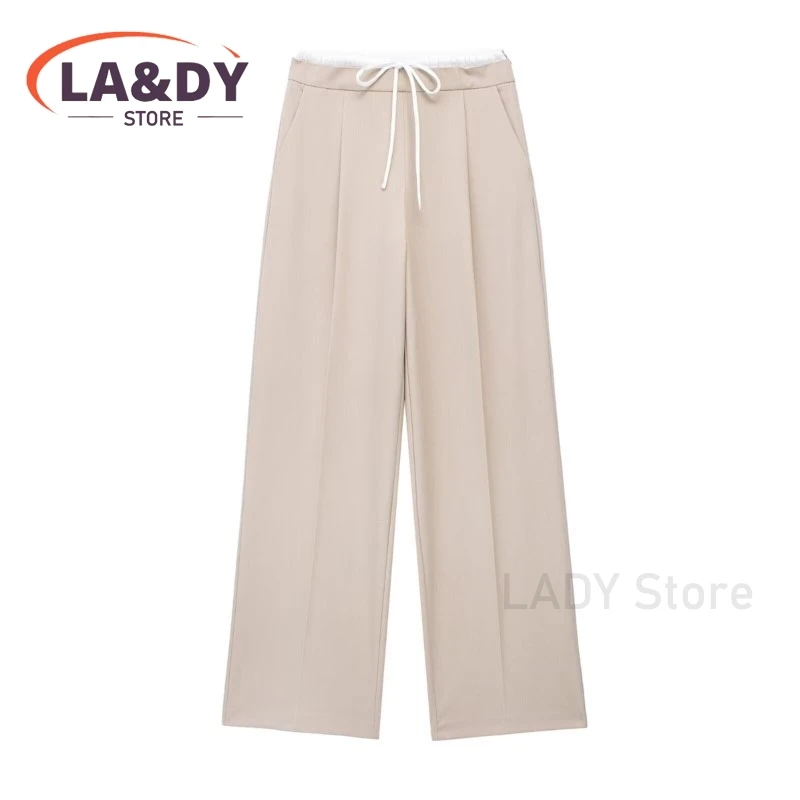 2024 Spring Woman Fashion Loose High Waist Wide Leg Pant Female Solid Color Casual Versatile Commuting Straight-Leg Pants