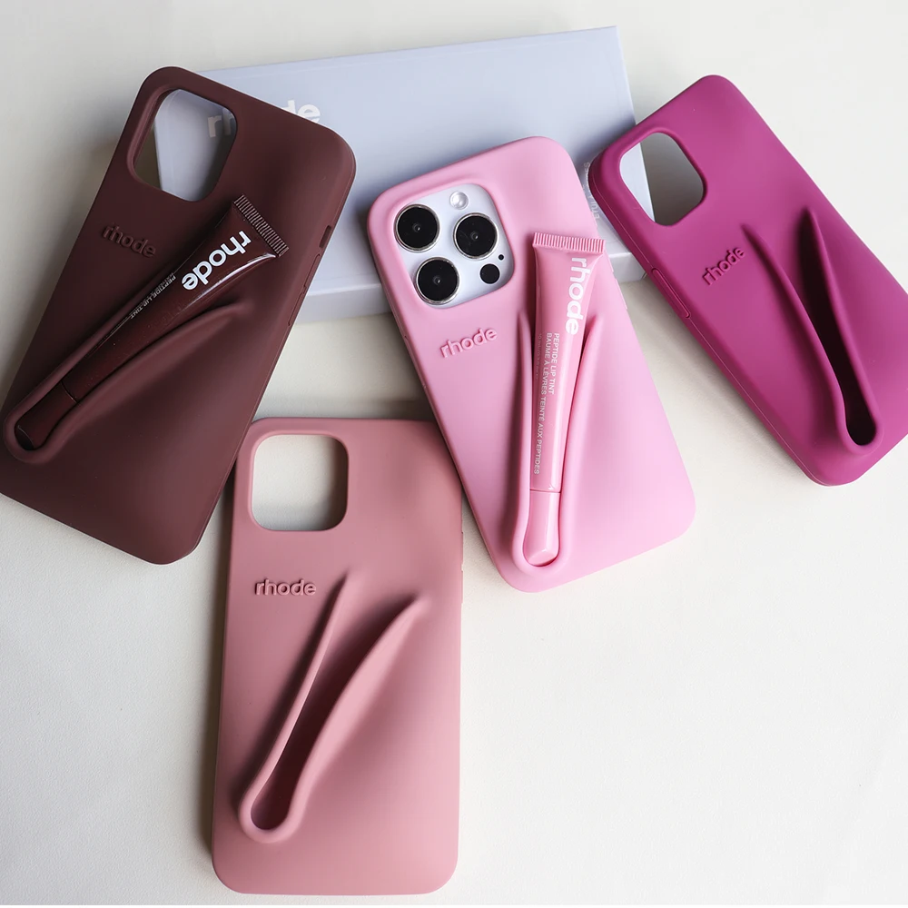 Lovely LipGloss Silicone Phone Case DIY Lipstick Make-up Soft Case for iPhone 13 14 15 16 Pro Max plus Holder Cover Wholesale