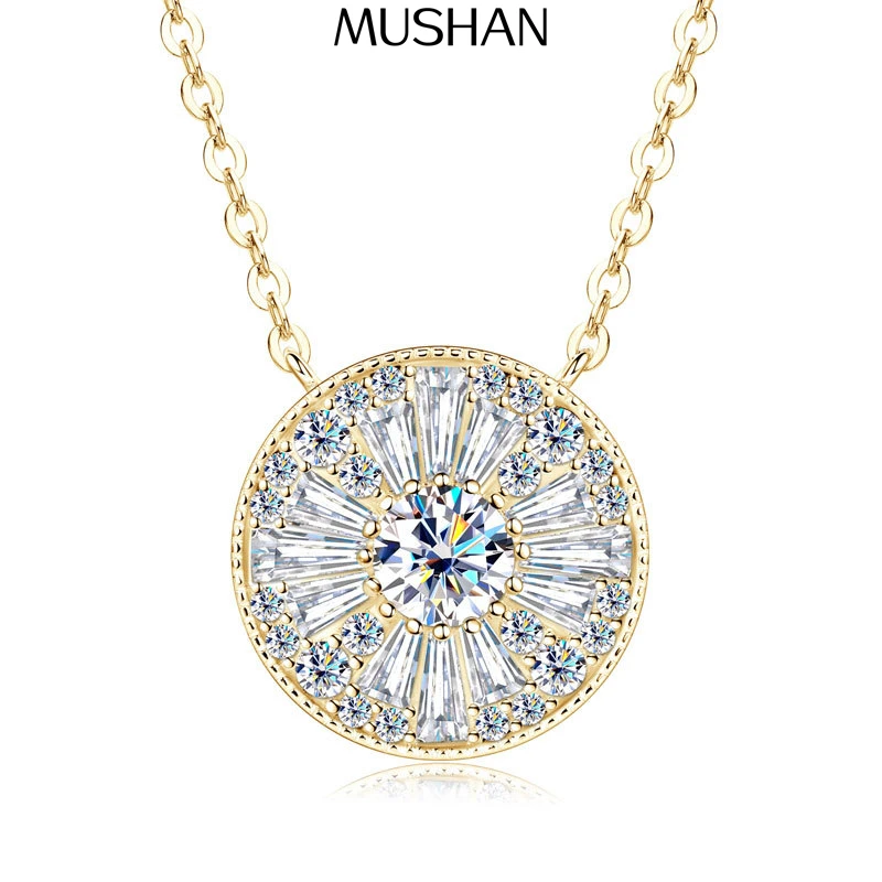

MS MuShan Brand Jewelry 925 Sterling Silver Necklace Moissanite Diamond Cross Daytime 18K Real Gold Plated MST Patent Pendant