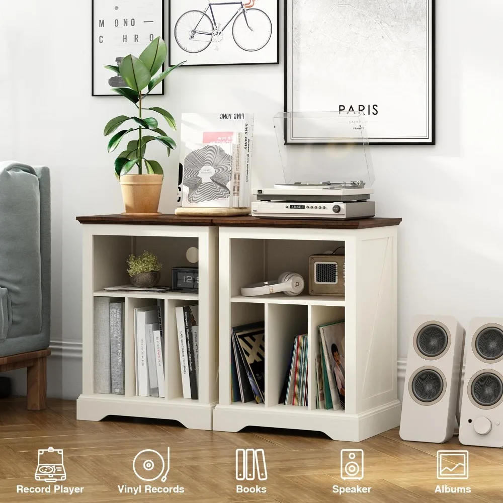 حامل مشغل التسجيل، طاولة نهاية من 3 طبقات، حامل القرص الدوار مع مساحة تخزين تسجيلات الفينيل، عرض خزانة حامل السجل الخشبي #2