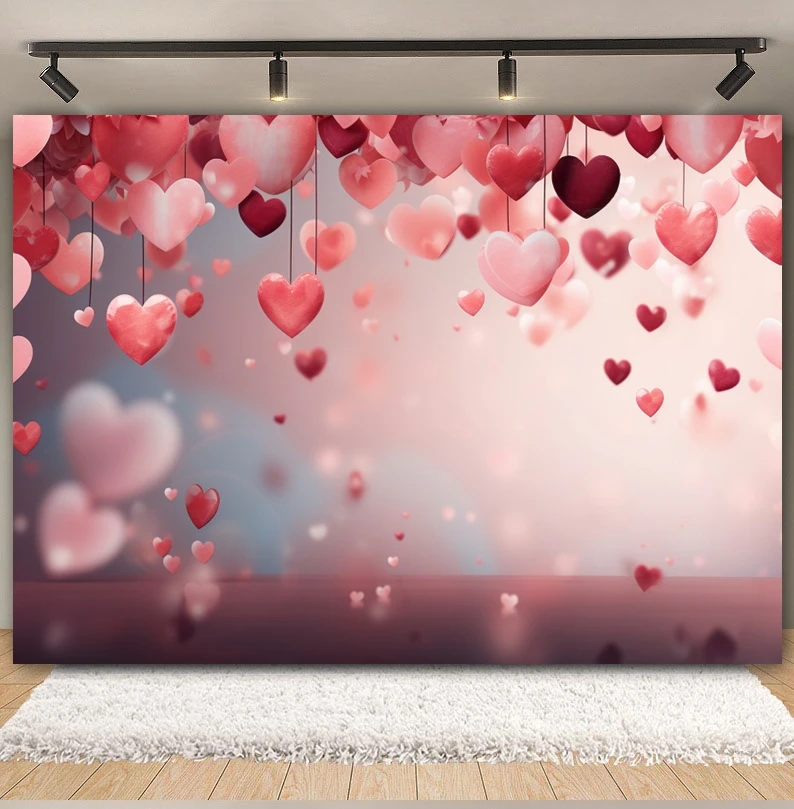 Valentine\'s Day Backdrop Glitter Light Bokeh Red Love Heart Flower Wedding Party Couple Portrait Photography Background Decor