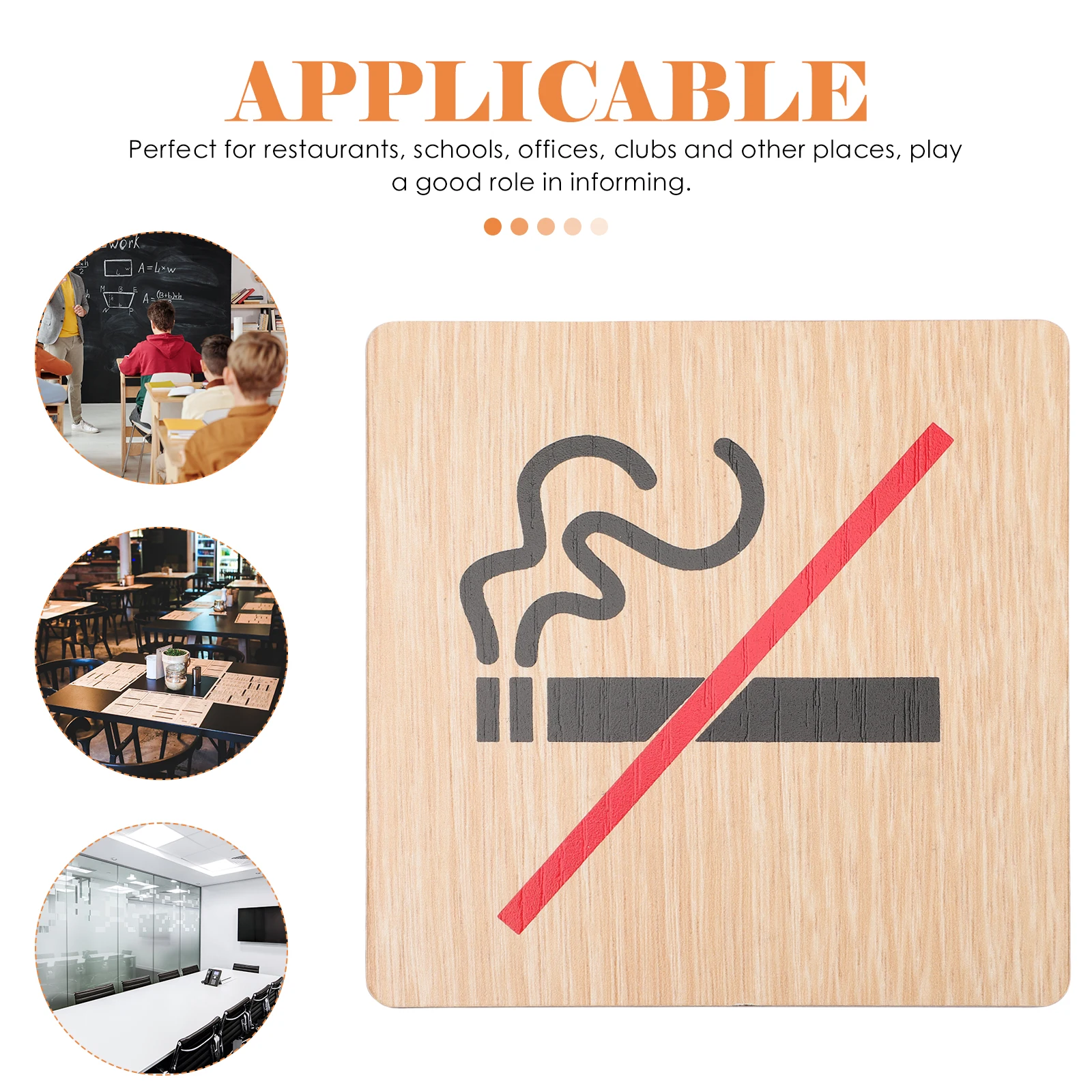 4pcs No Smoking Sign Wood Warning Signs For Public Non-Smoking Indicator Hotel Restaurant Office Wall Sticker Rectangular Board
