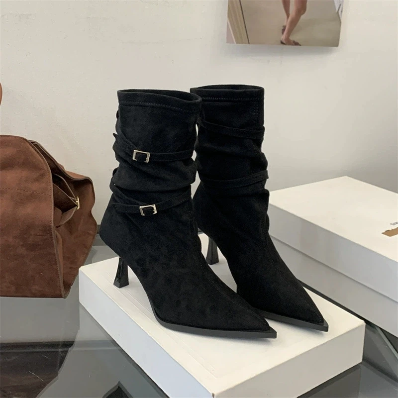 

Autumn Fashion Elastic Slim Women Ankle Boots Fashion Party Stripper Female Shoes Ladies High Heel Short Botas Para Mujer