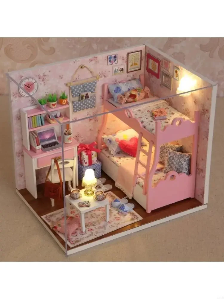 

Premium Craft Bedroom House Model Making Complete With Dustproof Case Lighting System Bunk Bed 15UB