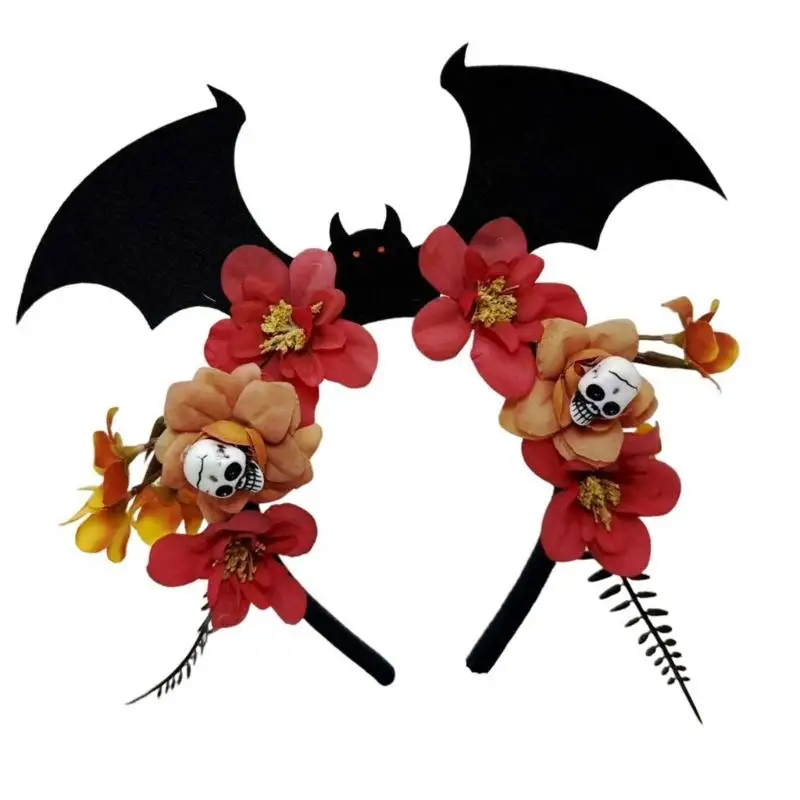 A52E Punk Design Fledermaus Schädel Stirnband Haar Ornament Mit Dekore Für Erwachsene Kinder Halloween Party Und Feativ – Detail 8