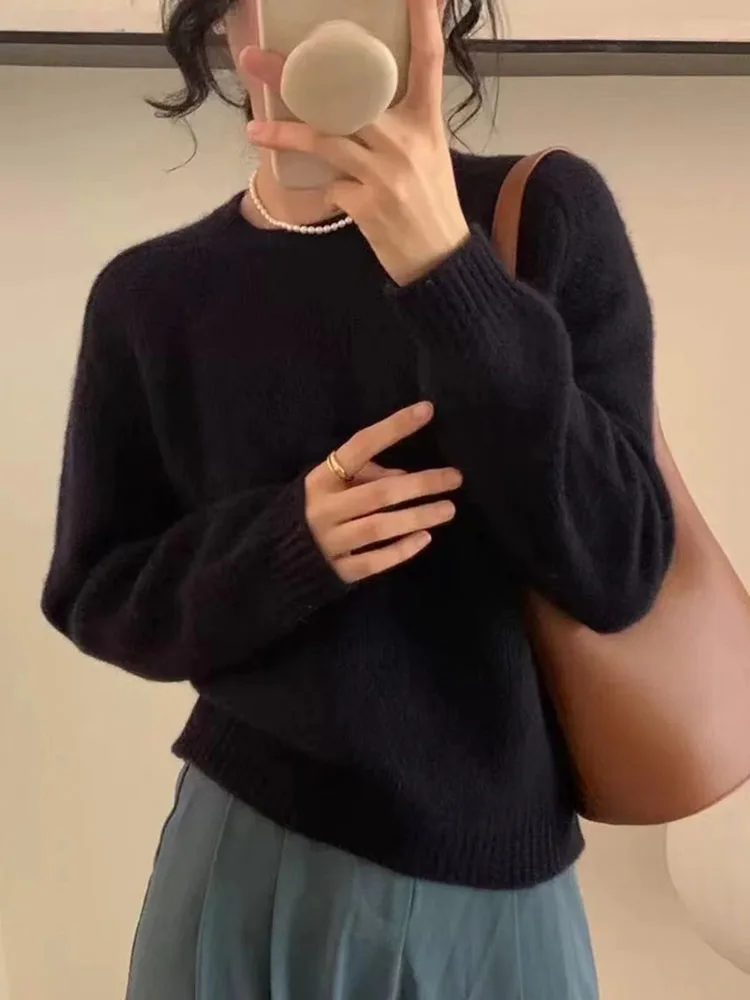 الأرجواني س الرقبة طويلة الأكمام محبوك سترة بلايز موضة عادية جديدة تريكو البلوز خريف شتاء فضفاض لينة الكورية لاعبا #6