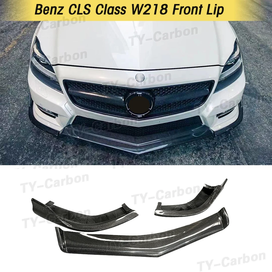 Real Carbon Fibre Front Lip Spoiler for Benz CLS Class W218 CLS350 320 CLS63 Head Bumper Chin Shovel FRP 3PCS/Set 2012-2014