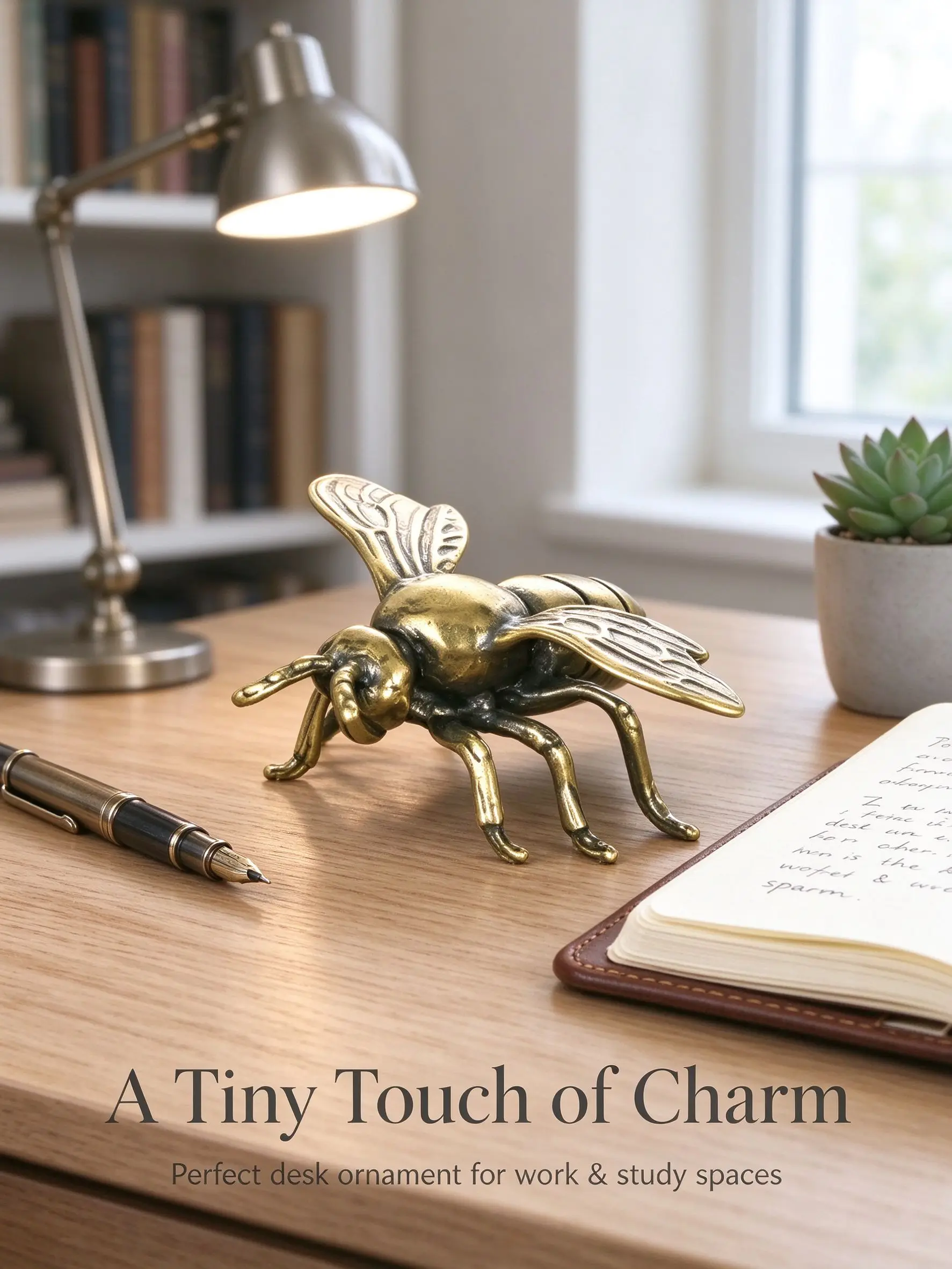1PC Solid Brass Bee Statue Antique Copperware TeaPot Craft Creative Study Office Decor Gift Collectible Ornament