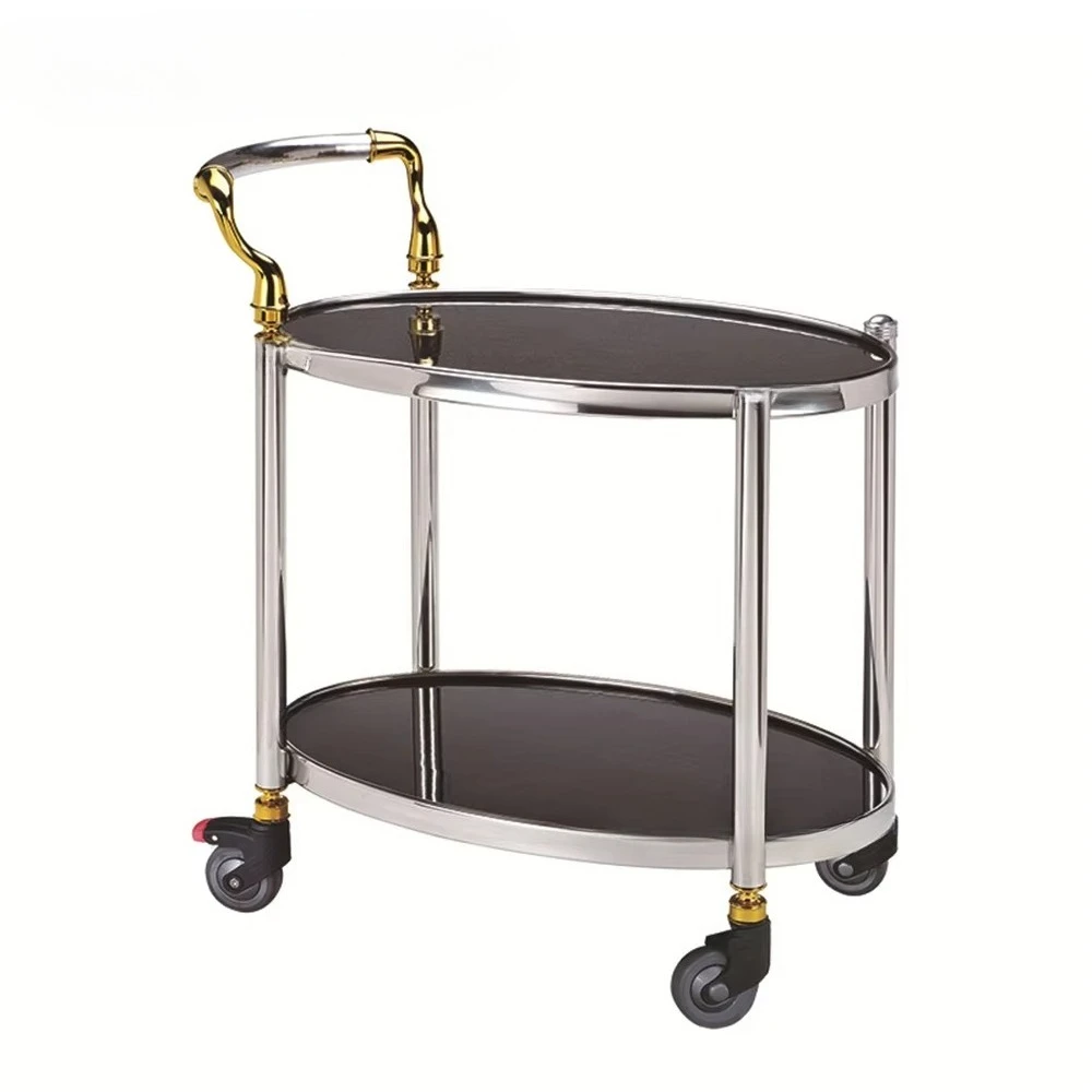 Chef Quality Copper Luxury 2 Tier Hotel Room Service Trolley Stainless Steel Folding Serving Trolley Cart