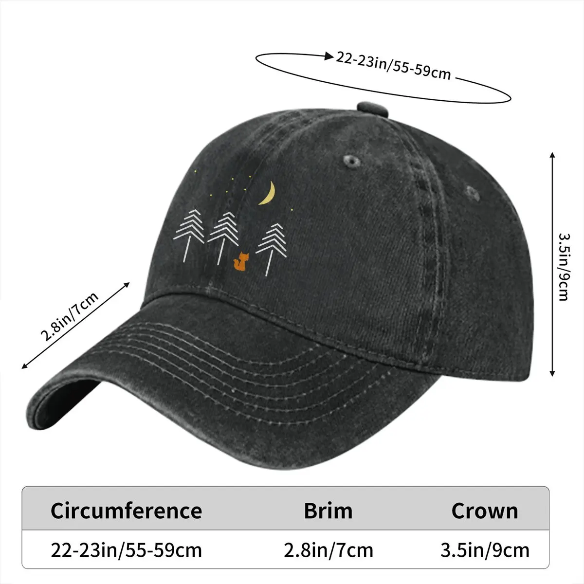 Washed Men's Baseball Cap Night  Moon Trucker Snapback Caps Dad Hat A Fox In The Wild Golf Hats