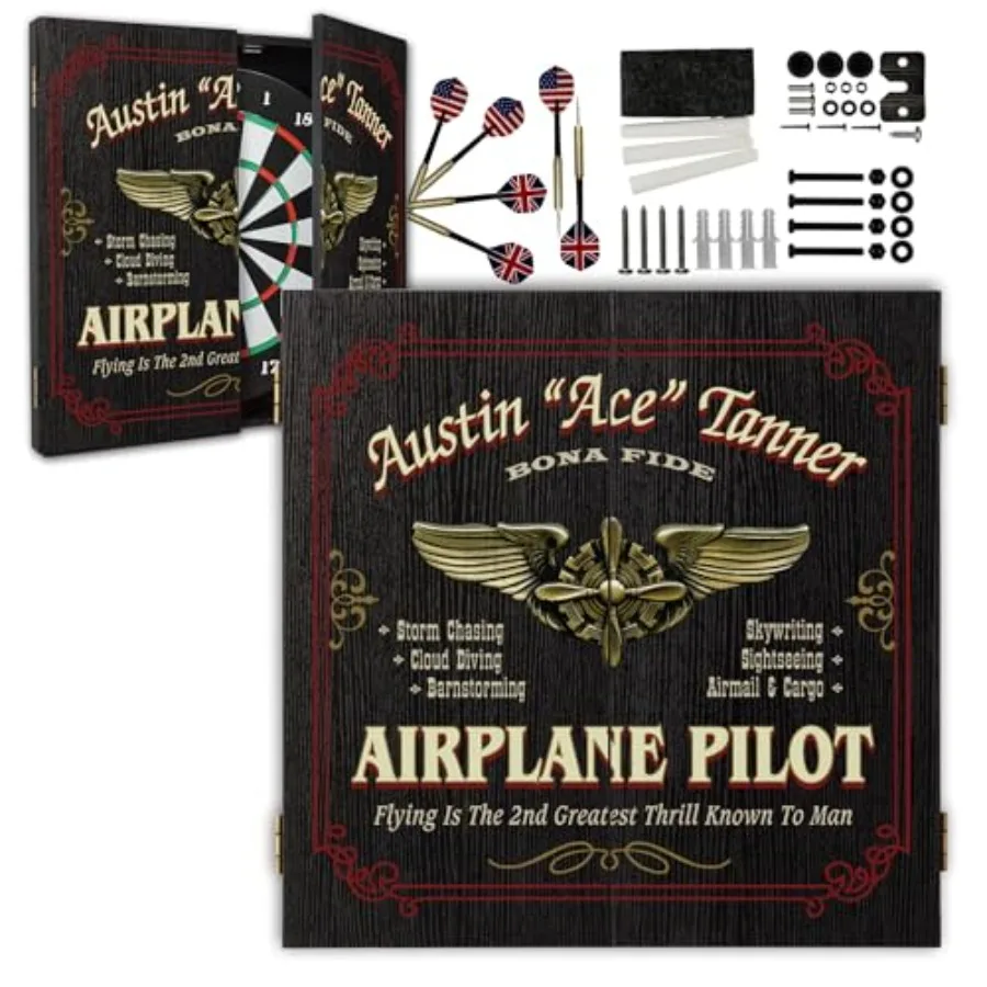 

Personalized Dart Board Cabinet Set with 6 Steel Tip Darts Paper Fibre Dartboard Chalk Eraser 21.5 x 21.5 x 2.75 Occupational M