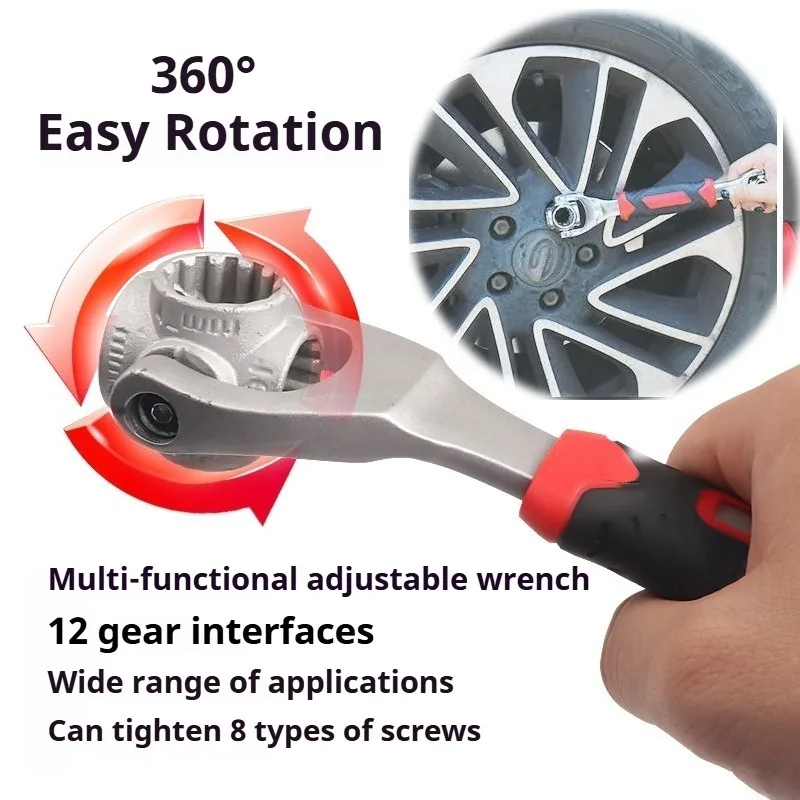 Professional Home Maintenance Wrench 360° Rotating Head Ratchet Wrench Multifunctional Automobile Motorcycle Repair Hand Tool