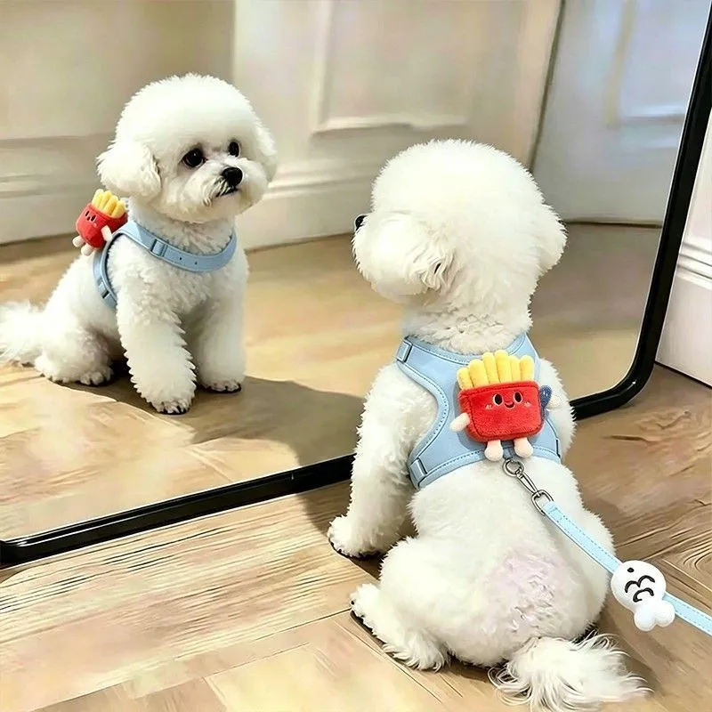 Pet Collars Hamburger Shape Dog Leash Small Dog Cute Chest Back Plush Cartoon Vest Type Dog Walking Leash Puppy Chain Harnesses