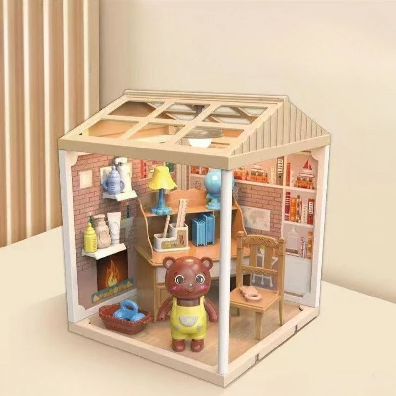 Fun DIY micro-view 3D three-dimensional assembly simulation lighting bedroom study model world children's toys home