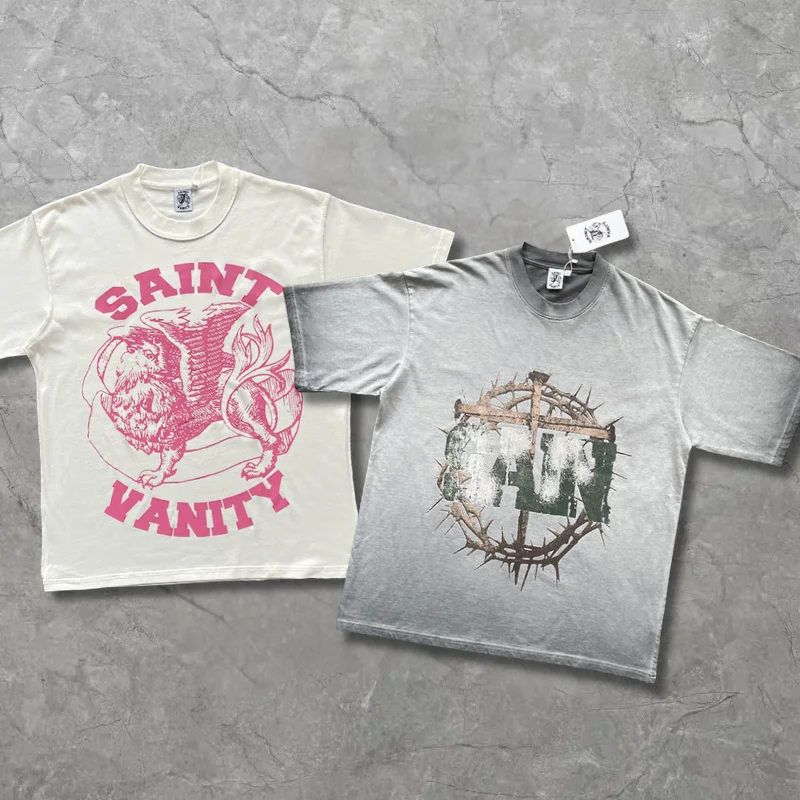 

Футболки SAINT VANITY High Street Art Thorns с узором, повседневная футболка с короткими рукавами для мужчин и женщин, винтажная Harajuku