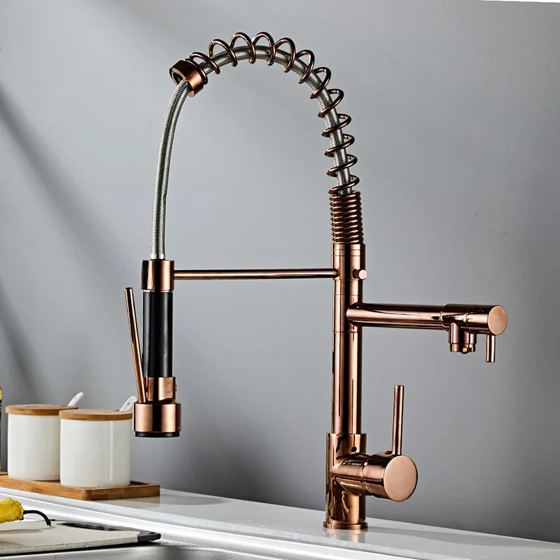 Pull out Kitchen  Rose Gold kitchen sink Mixer tap kitchen  vanity water tap Rotating  sink