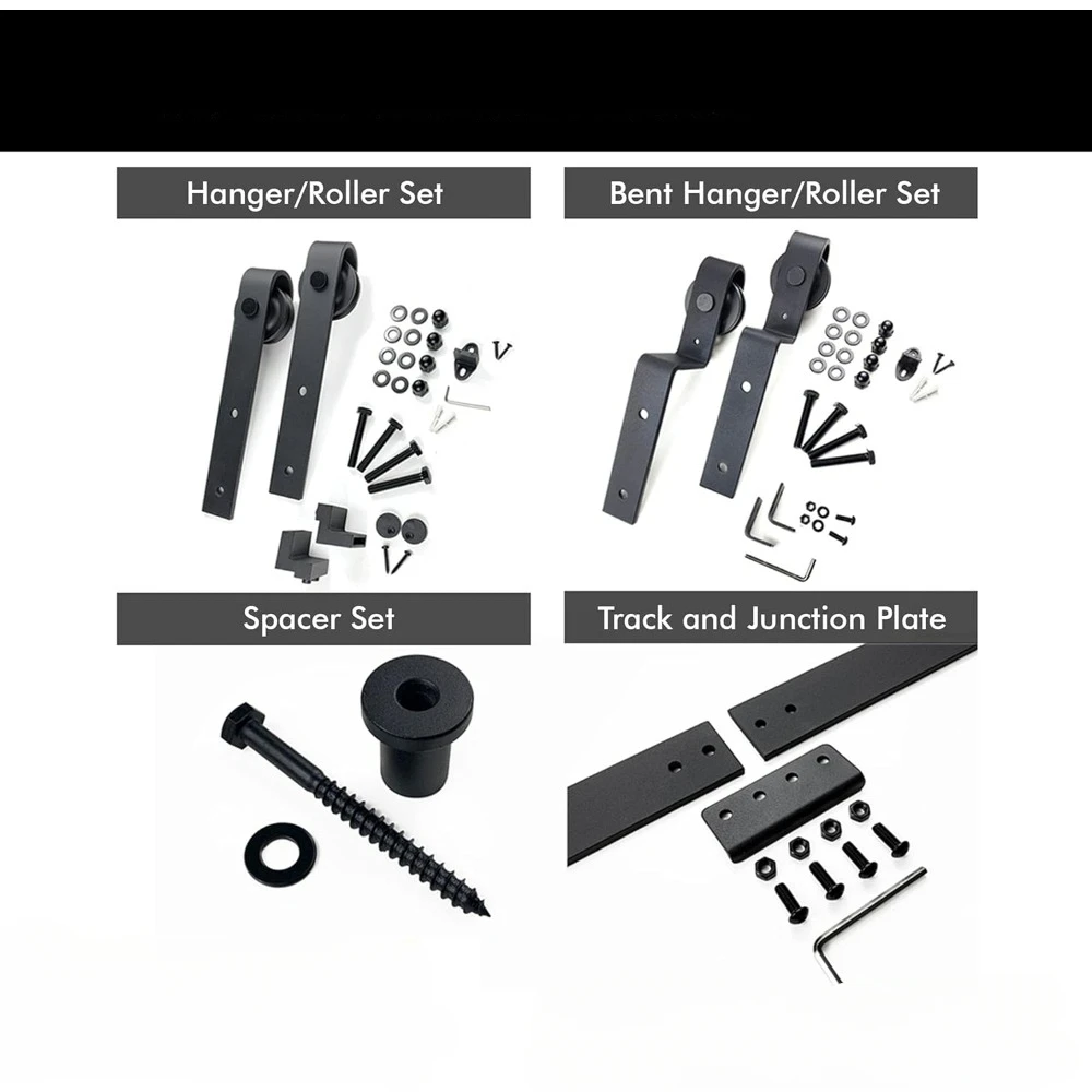 Black Rustic Single Track Bypass Sliding Barn Door Hardware Kit, for Two/Double Doors,7ft Long Flat Track, Classic Design Roller