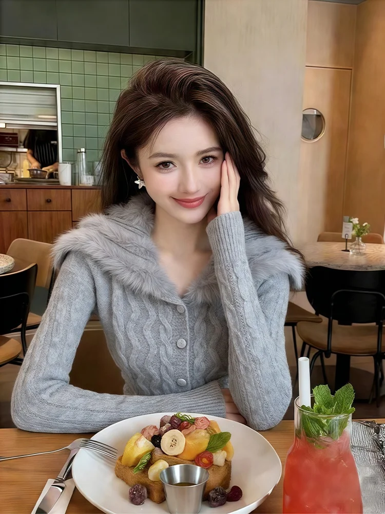 

ay Thiened Knitted Open Cardigan Loose Twist Sweater Women's Autumn Winter Lazy Sle Faion Outerwear Coat with Collar