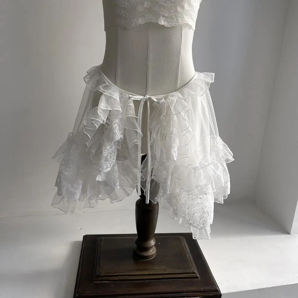 

Creative White Black Lolita Short Shawl Lace Mesh Sheer Lolita Skirt Photo Props Ruffles Ace Mesh Skirt Gothic Girls