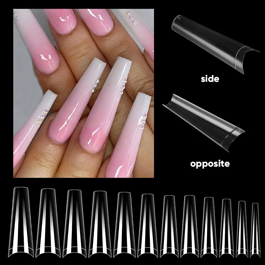 Fingerqueen-Faux ongles Stiletto transparents, faux ongles en acrylique, forme longue, demi-couverture, cercueil, nail art professionnel