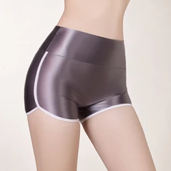 Women's Oil Shiny Glossy High Waist Boxer Briefs Satin Silky Panties Stretchy Soft Sports Fitness Shorts Thin Hot Underwear 2024