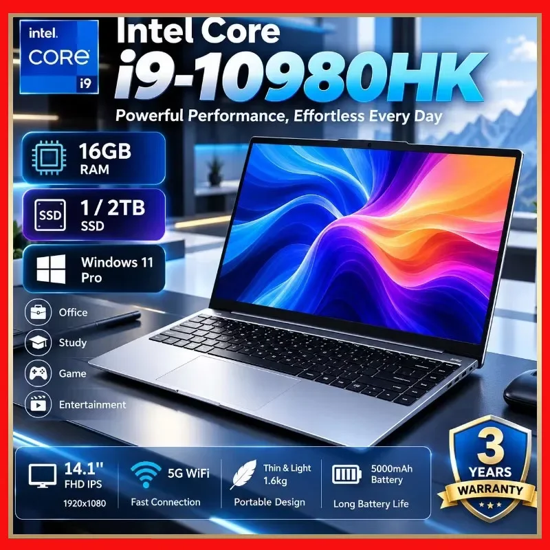 14.1 Inch Laptop Intel Core I9-10980HK Windows 16/32GB RAM M.2 2048GB SSD Ultrabook Computer Fingerprint Unlock WIFI BT