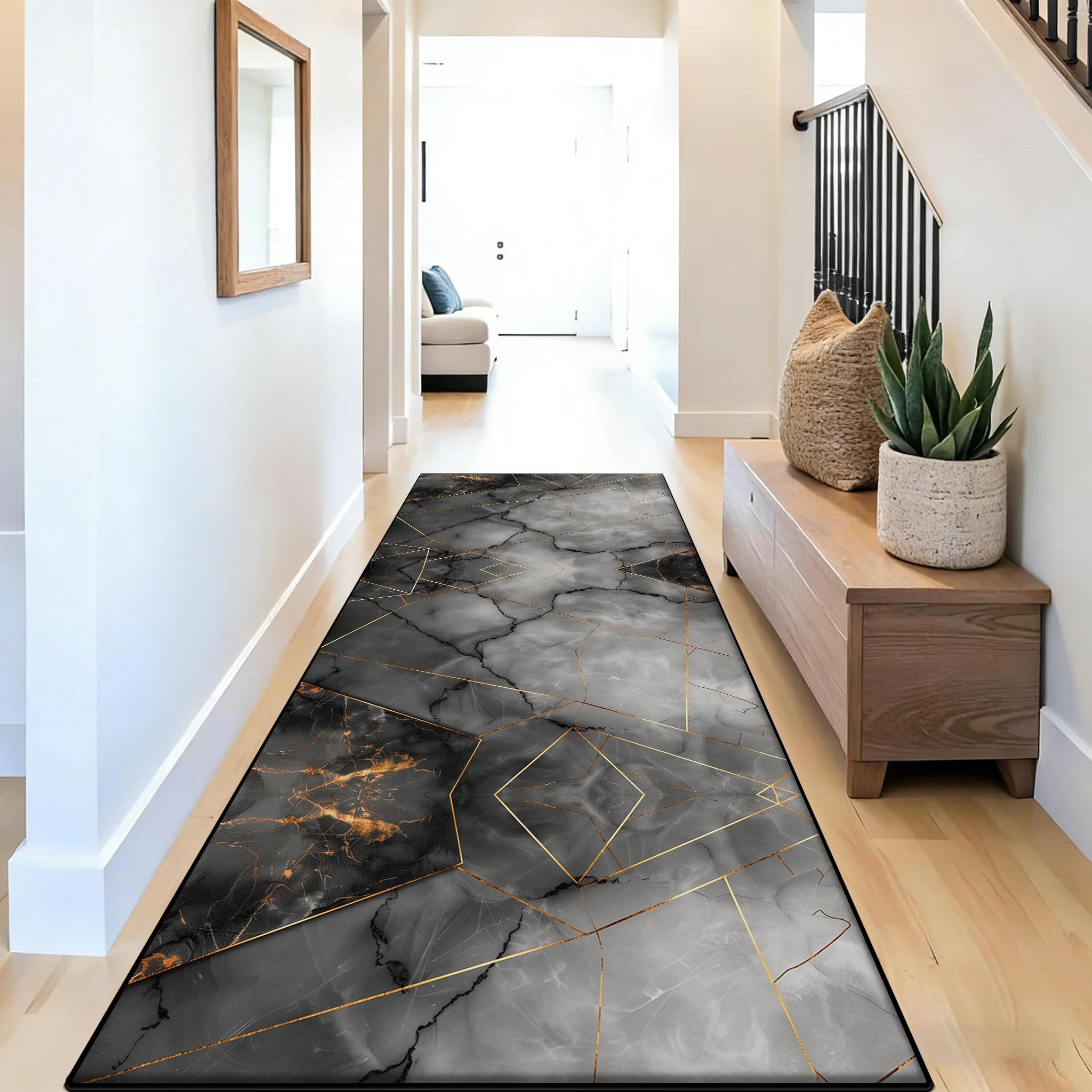 European Style Runner Corridor Carpets Marble Texture Washable Non-slip Passageway Rug Lint-free Decoration Home Kitchen Mat