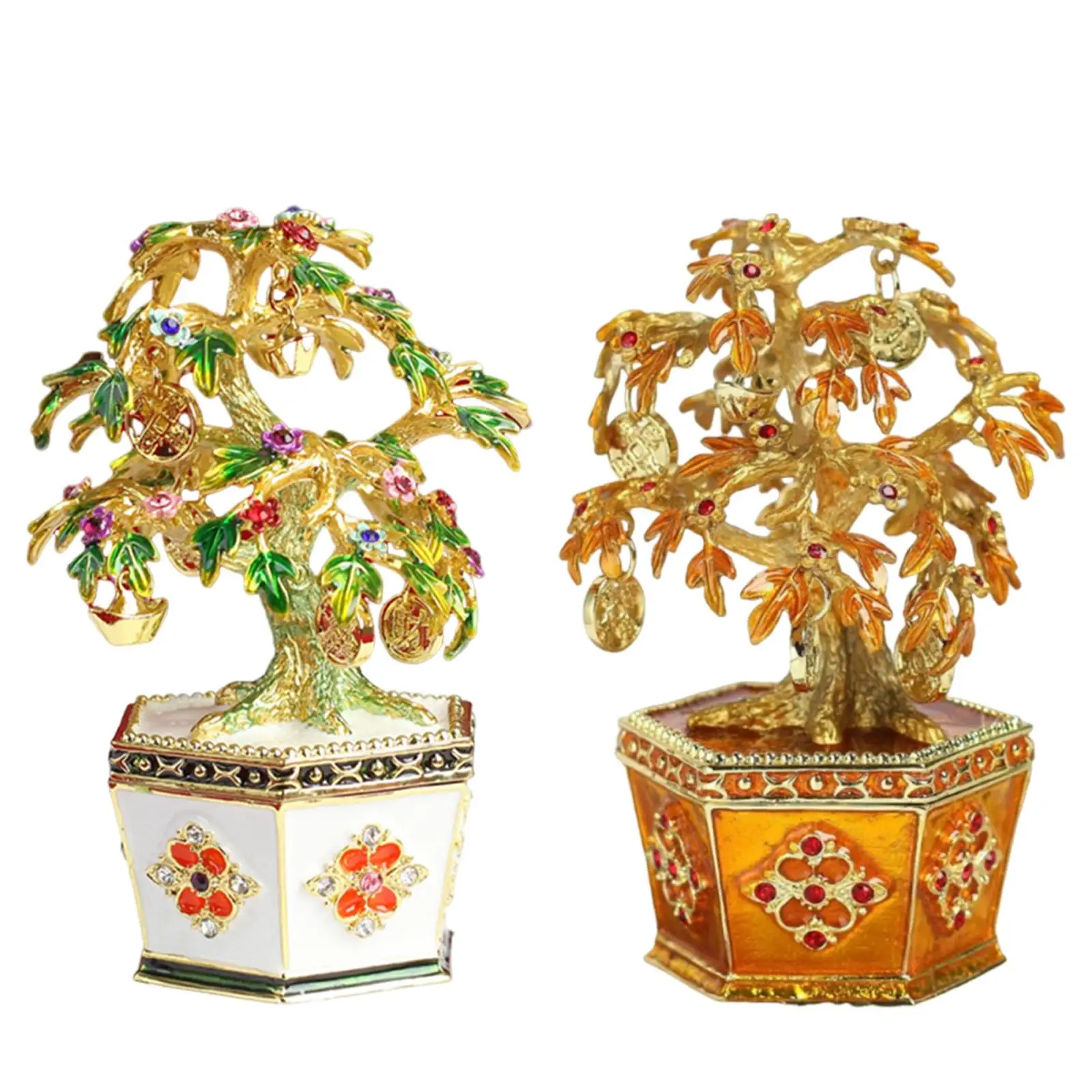 Geldboom Bonsai Standbeeld Legering Sieraden Opbergdoos Multifunctioneel Potplanten Beeldje voor Kantoor Hal Kast Thuis Slaapkamer