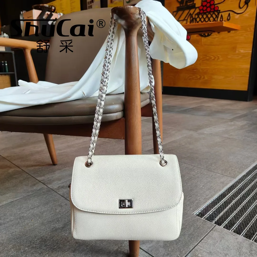 Genuine leather chain small square bag head layer cowhide shoulder crossbody bag