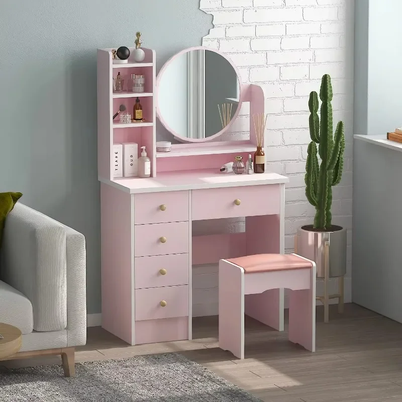 Modern Pink Nordic Design Transparent Wooden Model Particleboard Euro General Motors Home Bedroom Dressing Table Hotel Mirror