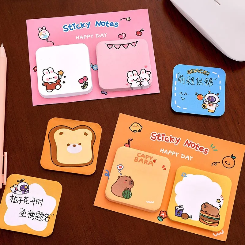 24pcs/lot Cartoon Capybara Memo Pad Astronaut Rabbit Sticky Notes Stationery Label Notepad Planner Sticker Post School Supplies