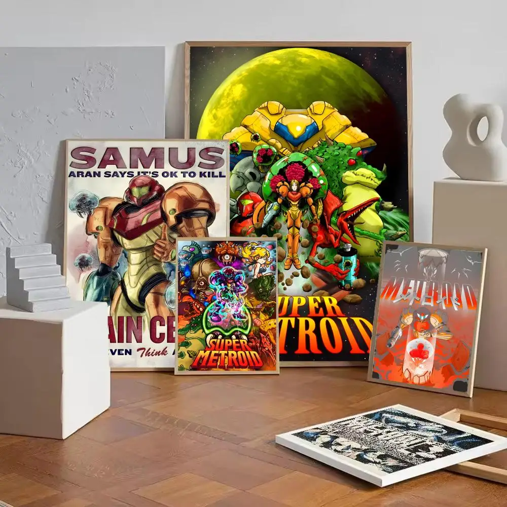 Classic Retro FC Game M-Metroid Poster Self-adhesive Painting with prints Home bedroom living room decoration